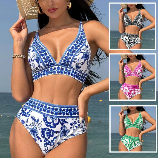 Damen Hochtaillierter Bikini mit floralem Muster R&B