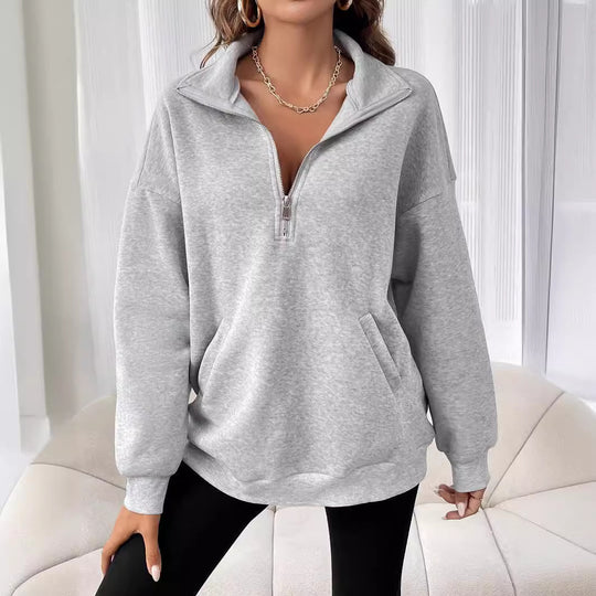 Damen Sweatshirt mit halbem Reißverschluss und lässigem Schnitt R&B