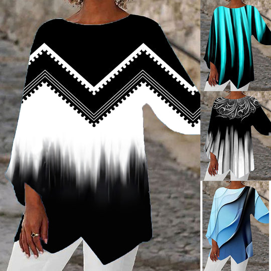 Damen Oversize-Bluse mit modernem Chevron-Muster und Bumerangärmeln R&B