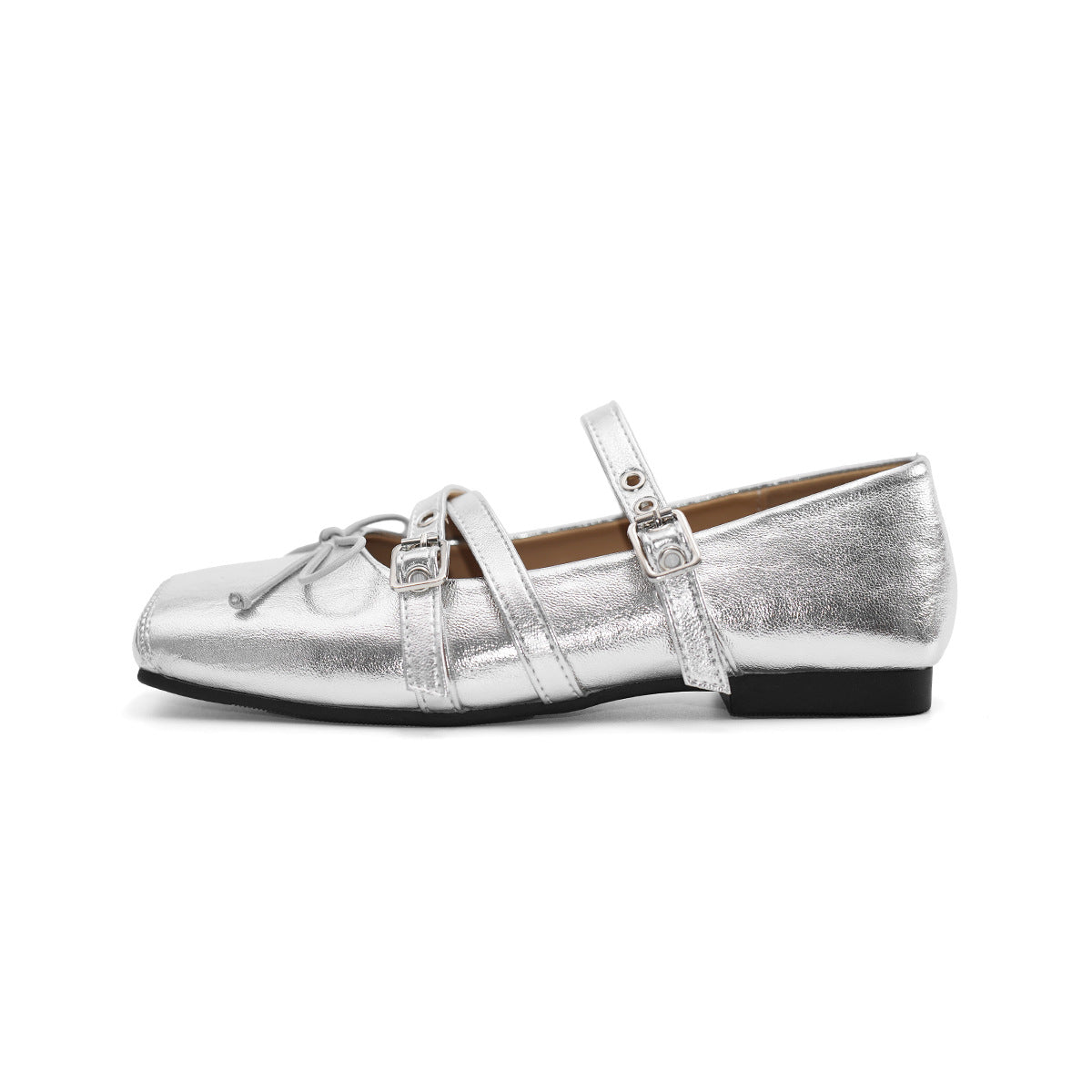 Damen Ballerinas mit modischen Schnallen und schimmerndem Obermaterial
