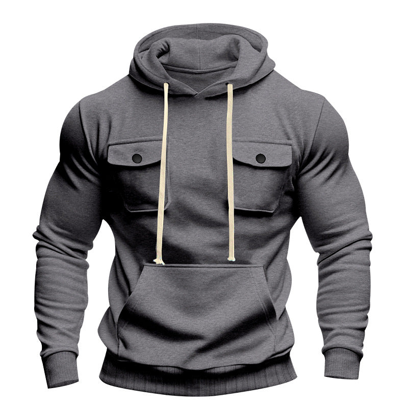 Herren nan urbaner Kapuzenpullover mit Brustklappen, Kängurutasche und athletischem Schnitt R&B