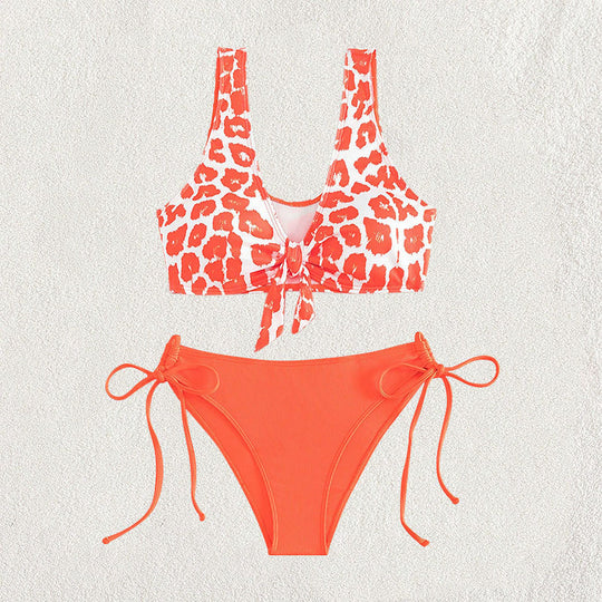 Damen Triangel-Bikini mit modischem Tiermotiv und verstellbaren Schnüren R&B