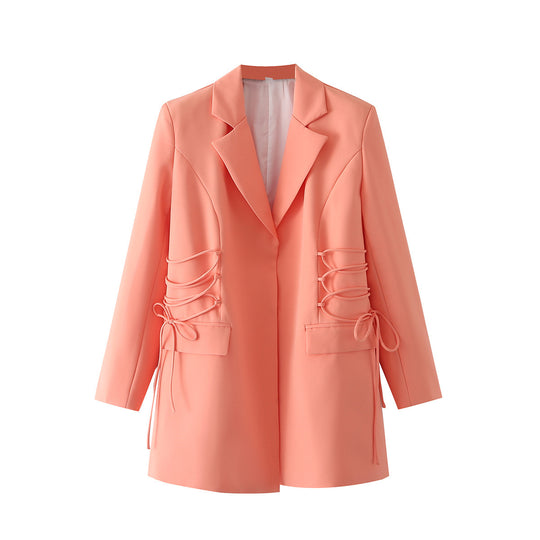 Damen modischer Blazer mit raffinierten Schnüroptiken und praktischen Taschen R&B