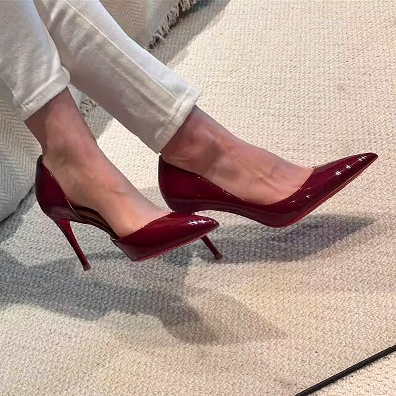 Damen elegante spitze Stiletto-Pumps mit hochglänzender Oberfläche R&B