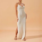 Damen luftiges Strick-Maxikleid mit verführerischen Seitenschlitzen R&B