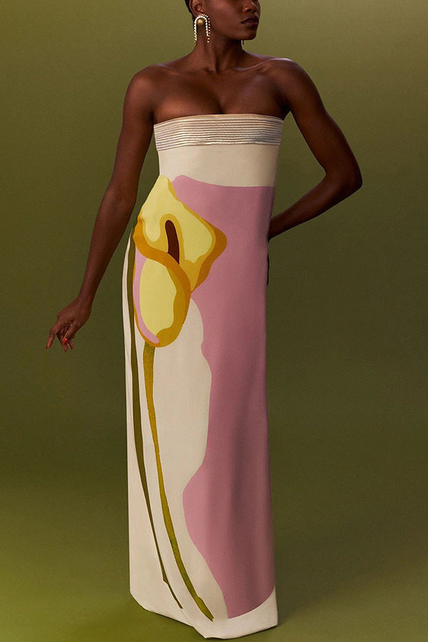 Damen Maxikleid mit trendigen grafischen Designs und schulterfreiem Schnitt R&B