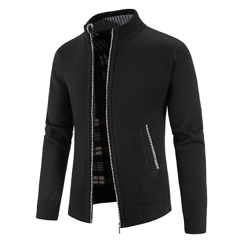Herren Strickjacke mit modernem Stehkragen und Noppenstruktur R&B