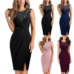 Damen Elegantes und figurbetontes Cocktailkleid mit Paillettenoberteil R&B