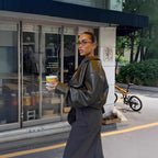 Damen Lässige Kunstlederjacke mit oversized Schnitt und eleganten Details R&B