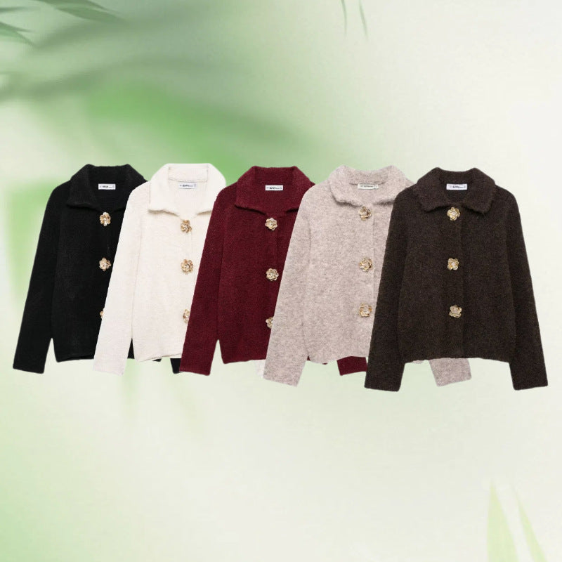 Damen Kuschelige Fluffy-Jacke mit dekorativen Knöpfen R&B