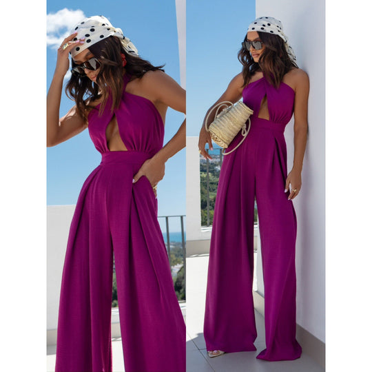 Damen Halter Neck Cutout Jumpsuit R&B