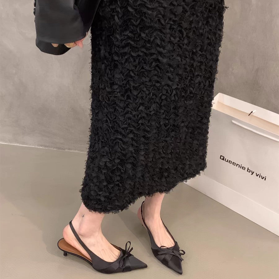 Damen Slingback-Pumps mit dekorativer Schleife und hochwertiger Velours-Oberfläche R&B