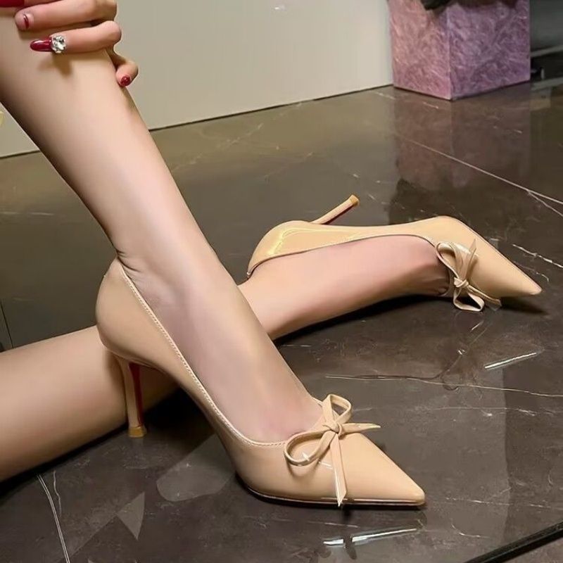 Damen elegante High Heel Pumps mit zierlicher Schleifenverzierung R&B