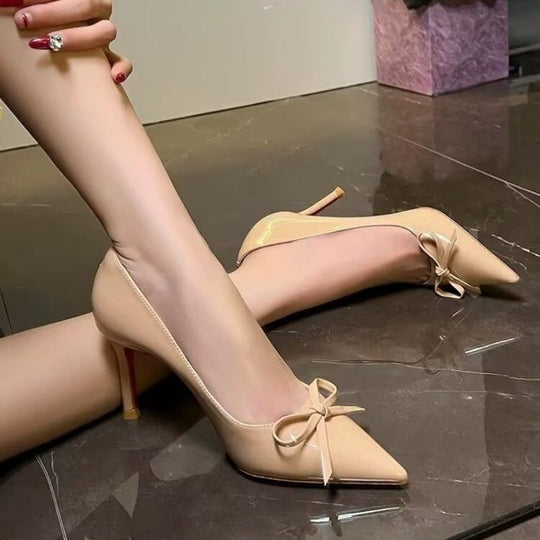 Damen elegante High Heel Pumps mit zierlicher Schleifenverzierung R&B