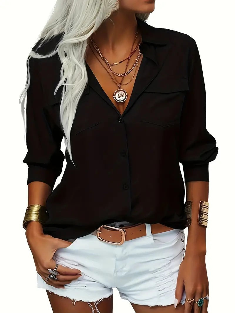 Damen lässige Bluse mit Taschen R&B
