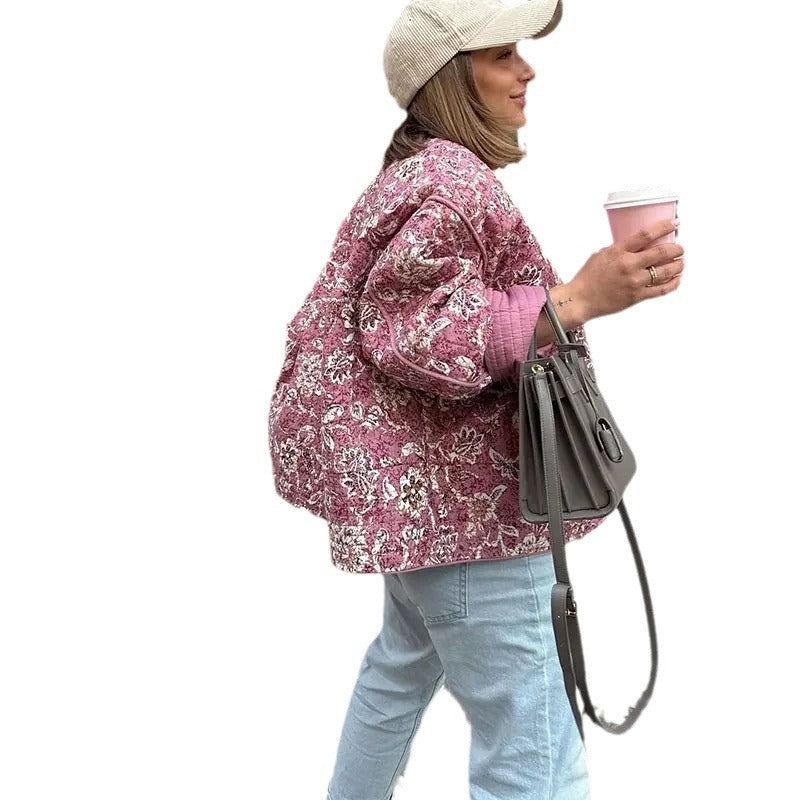 Damen modische Blütenmuster Jacke mit voluminösen Ärmeln R&B