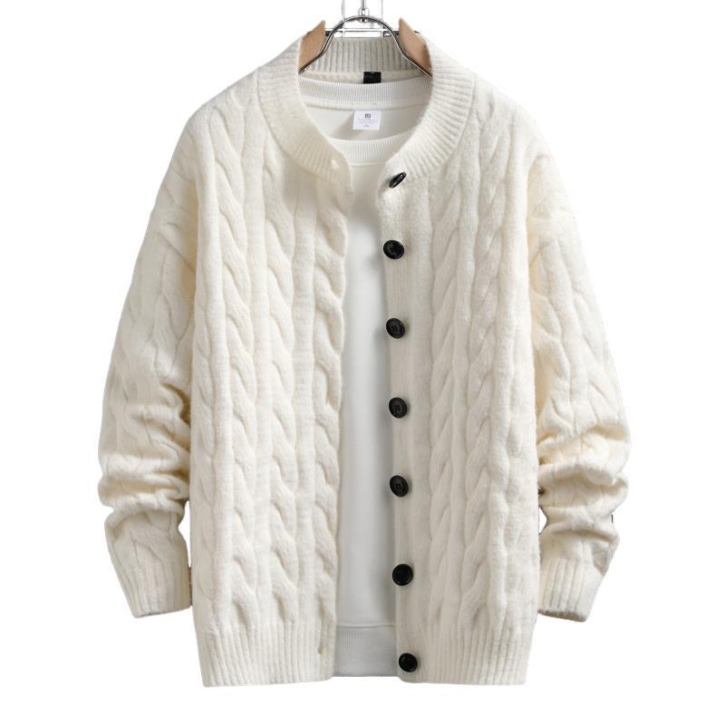 Herren Strickjacke mit modernem Zopfmuster und durchgehendem Knopfverschluss R&B