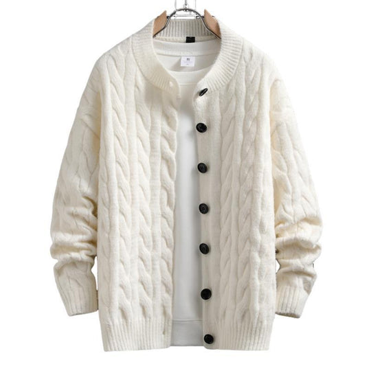 Herren Strickjacke mit modernem Zopfmuster und durchgehendem Knopfverschluss R&B