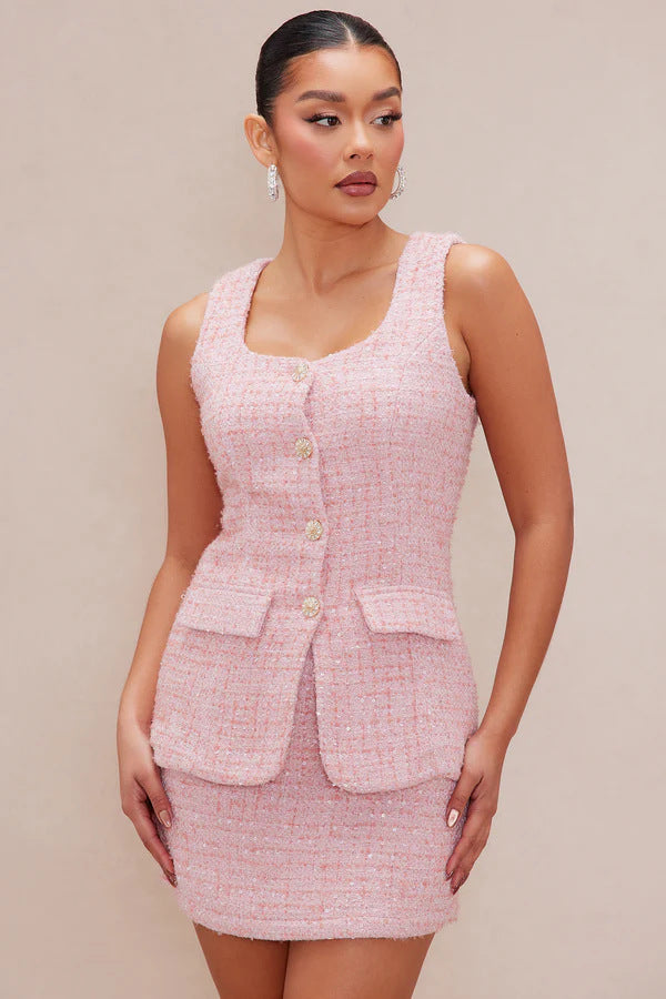 Damen Tweed Mini-Kleid mit zeitlosen Knopfdetails und eleganter Silhouette R&B