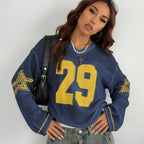 Damen lässiger Oversized Pullover mit grafischem Muster EB