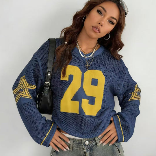 Damen lässiger Oversized Pullover mit grafischem Muster R&B