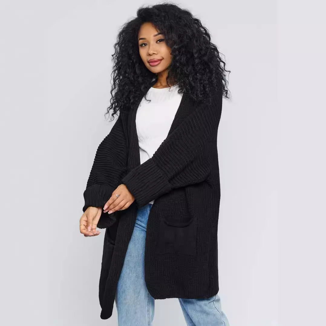 Damen Oversized Strickjacke mit großen Taschen und bequemen Rippenärmeln R&B