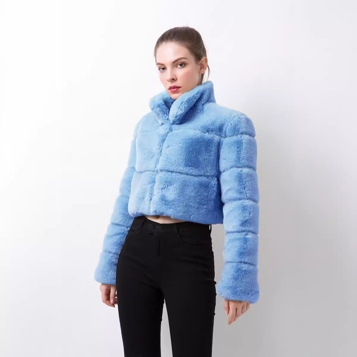 Damen modische kurze Kunstpelzjacke R&B