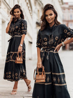 Damen Hemdblusenkleid mit elegantem Muster und tailliertem Gürtel R&B