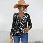 Damen Bluse mit V-Ausschnitt und modernem Punktdesign R&B