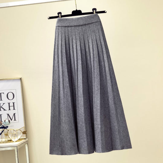 Damen Plissierter Maxi-Rock aus hochwertigem Strickstoff R&B