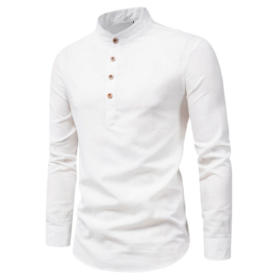 Herren Langarmhemd mit Henley-Ausschnitt und dekorativer Knopfleiste R&B