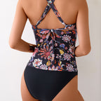Damen Tankini-Set mit floralem Oberteil und hoch geschnittenen Höschen R&B