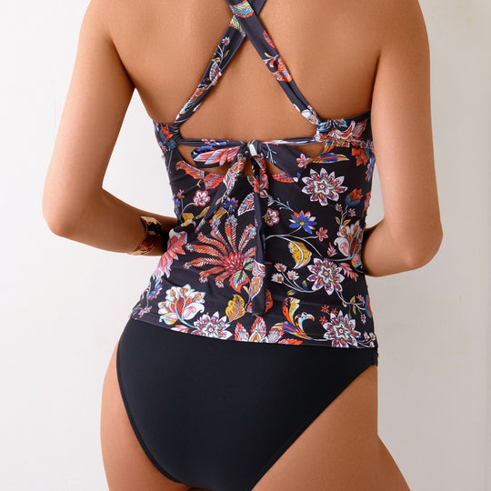 Damen Tankini-Set mit floralem Oberteil und hoch geschnittenen Höschen R&B