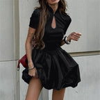 Damen Minikleid mit elegantem Stehkragen und voluminösem Rock R&B