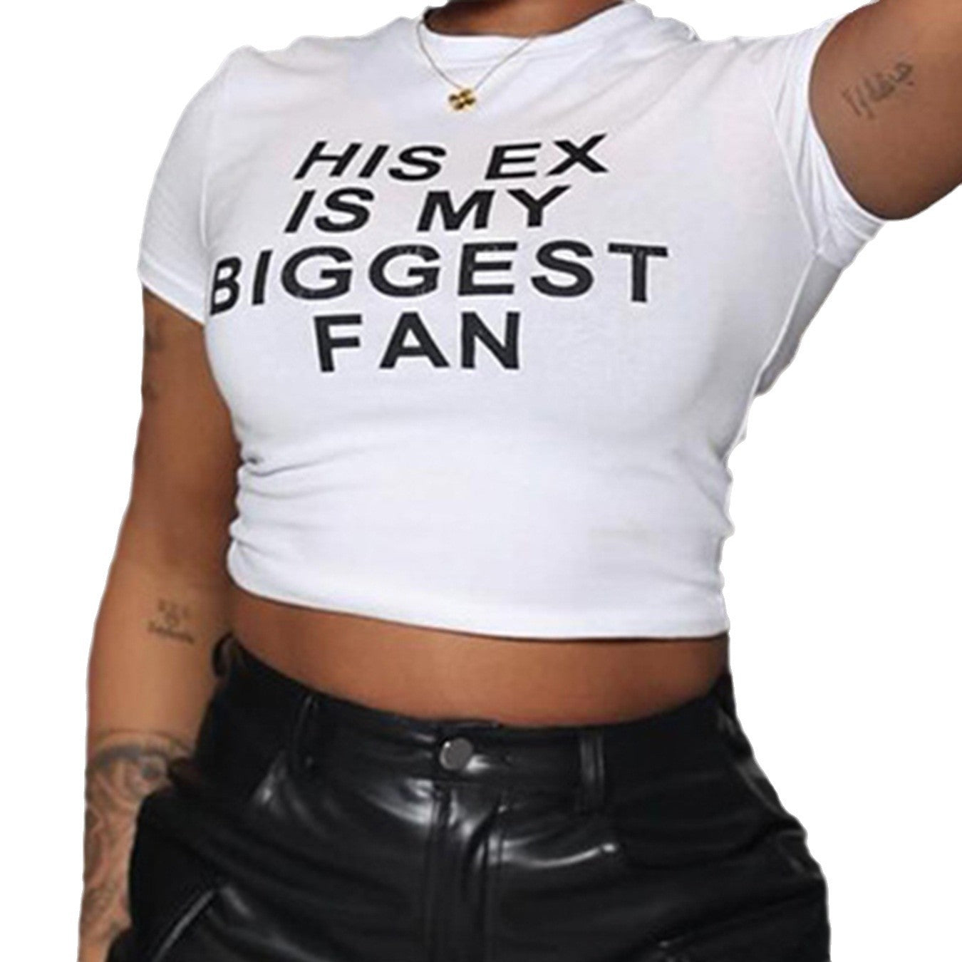 Damen Crop-Top mit witzigem Schriftzug und figurbetontem Schnitt R&B
