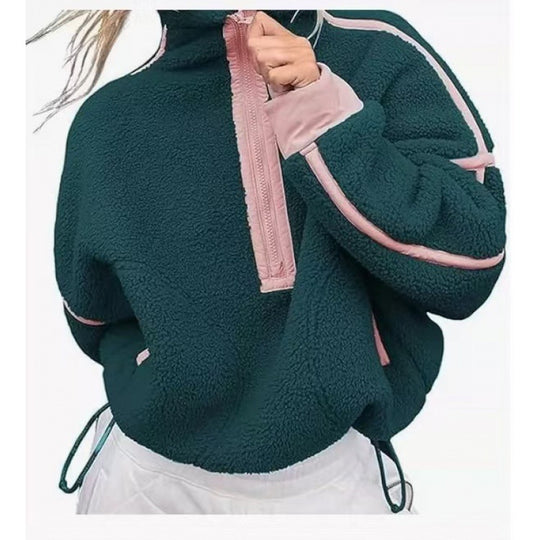 Damen Fleecpullover mit halbem Reißverschluss und kontrastierenden Ärmeln R&B