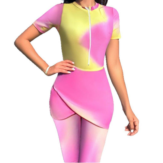 Damen modischer Sport-Schwimmanzug mit Zip und femininem Wickeldetail R&B