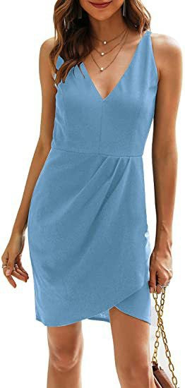 Damen Kurzes Wickelkleid mit V-Ausschnitt und asymmetrischem Saum R&B