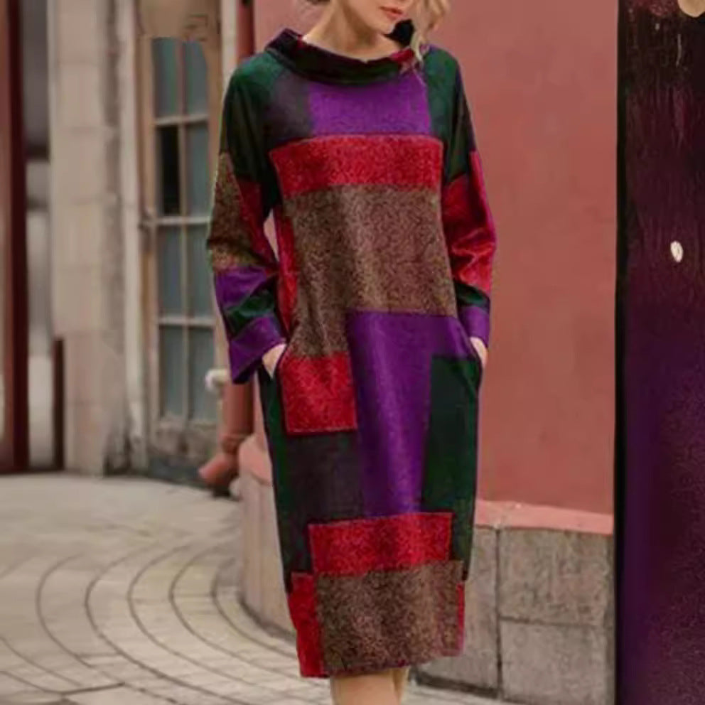 Damen Oversized Kleid mit geometrischem Patchwork-Design R&B