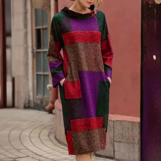 Damen Oversized Kleid mit geometrischem Patchwork-Design R&B