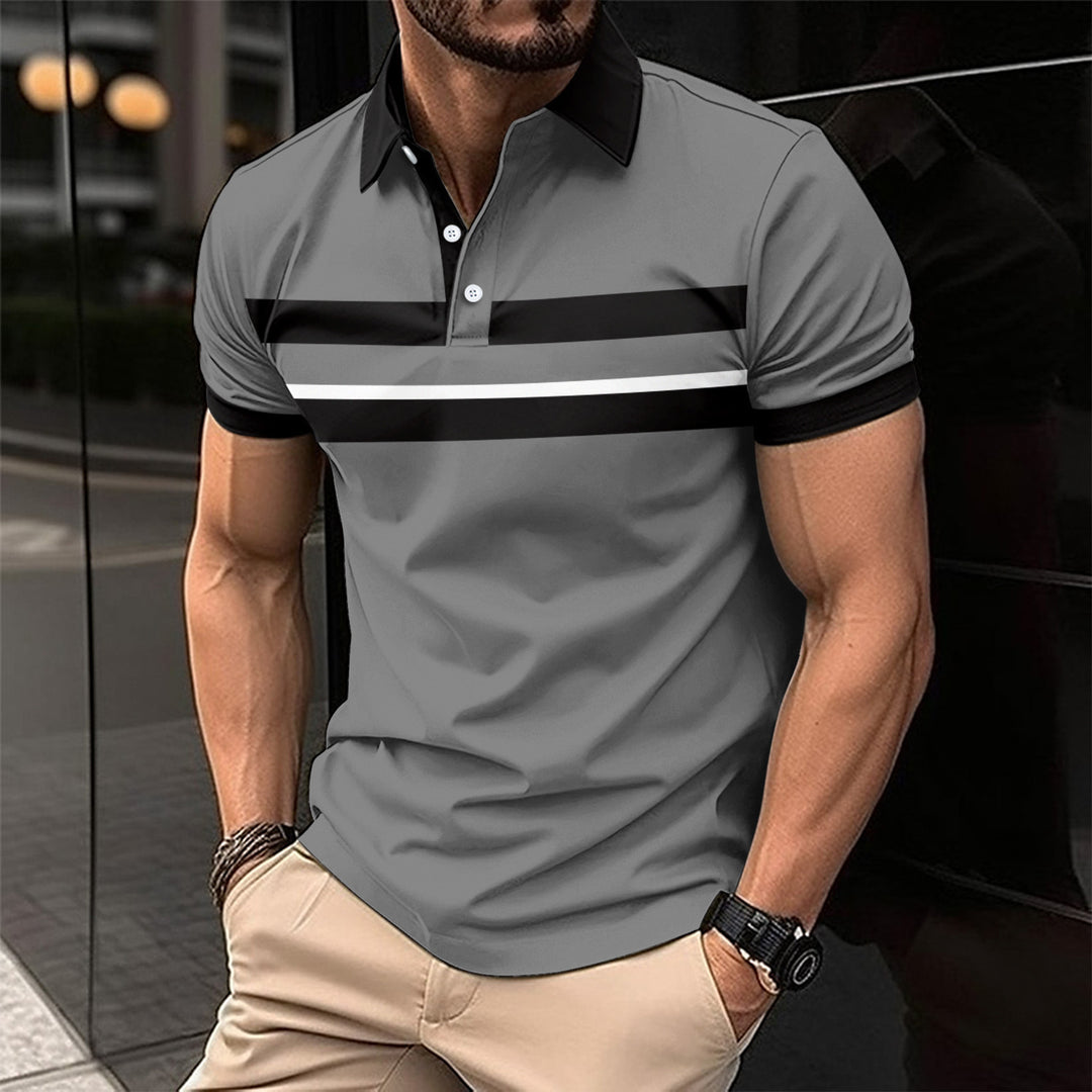 Herren Poloshirt mit modernem Kontraststreifen und atmungsaktiver Struktur R&B