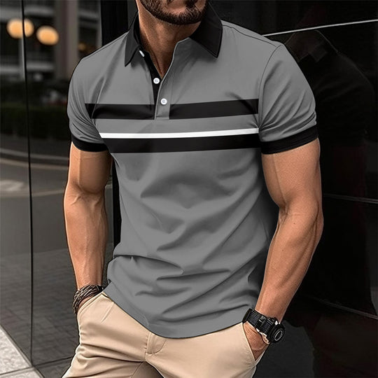 Herren Poloshirt mit modernem Kontraststreifen und atmungsaktiver Struktur R&B
