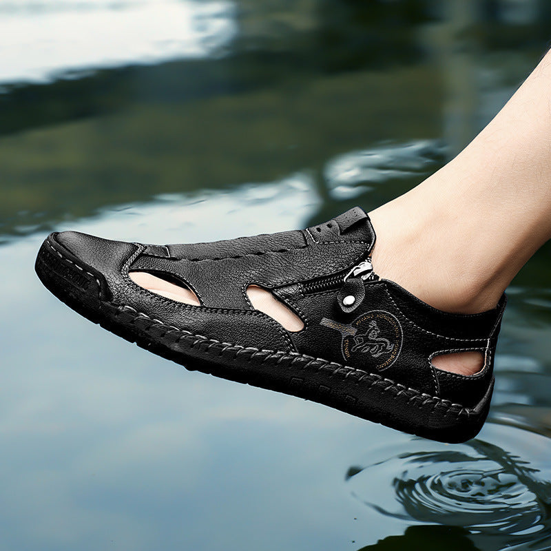 Herren Bequeme Lederfreizeitschuhe mit Reißverschluss und atmungsaktiven Öffnungen R&B