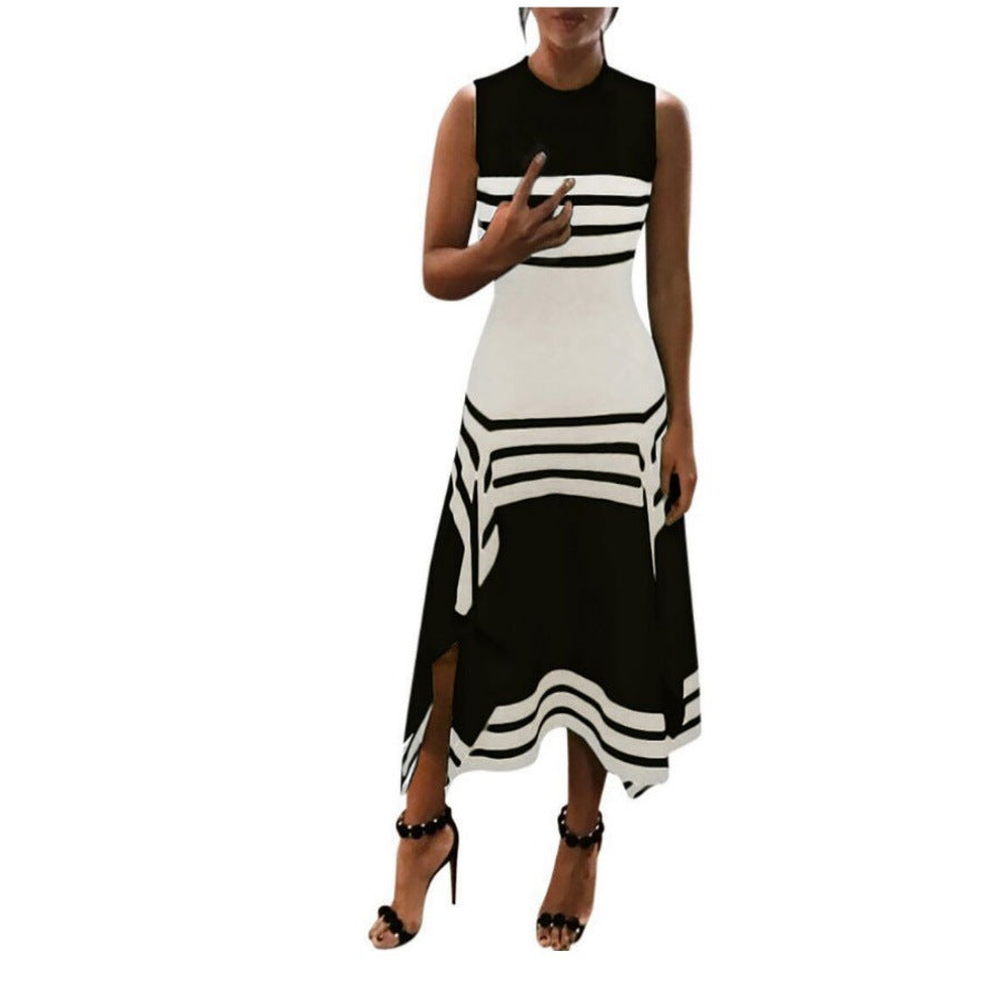 Damen asymmetrisches Maxikleid mit Streifenmuster R&B