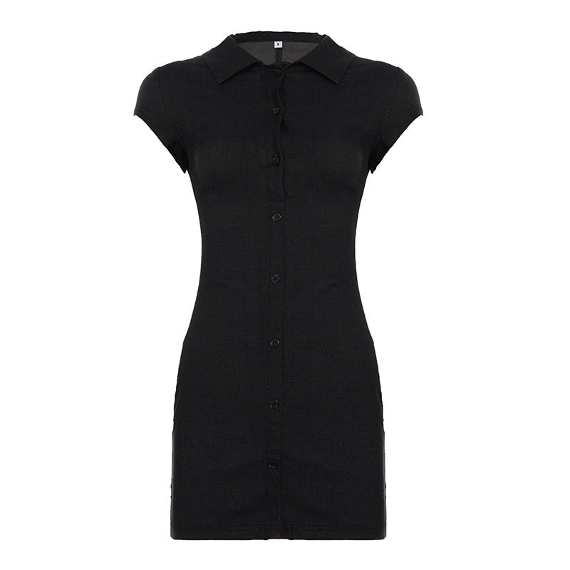 Damen Figurbetontes Hemdkleid mit kurzen Ärmeln und klassischem Kragen R&B