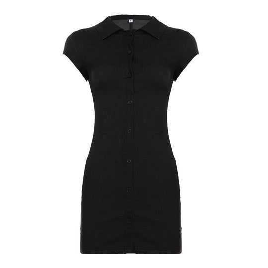 Damen Figurbetontes Hemdkleid mit kurzen Ärmeln und klassischem Kragen R&B