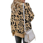 Damen Oversized Strickpullover mit Leopardenmuster und hohem Kragen R&B