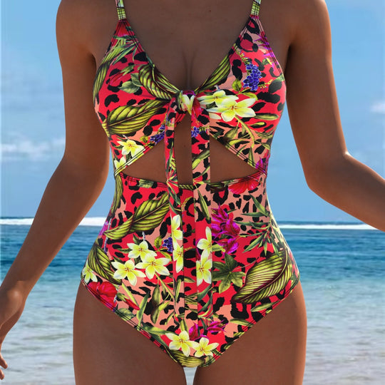Damen Einteiler Badeanzug mit verführerischem Wickeldetail und floralem Design R&B