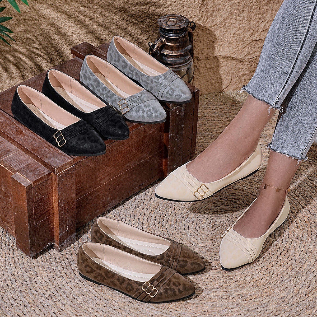 Damen dekorative Ballerinas mit elegantem Leopardenmuster und hochwertigem Futter R&B