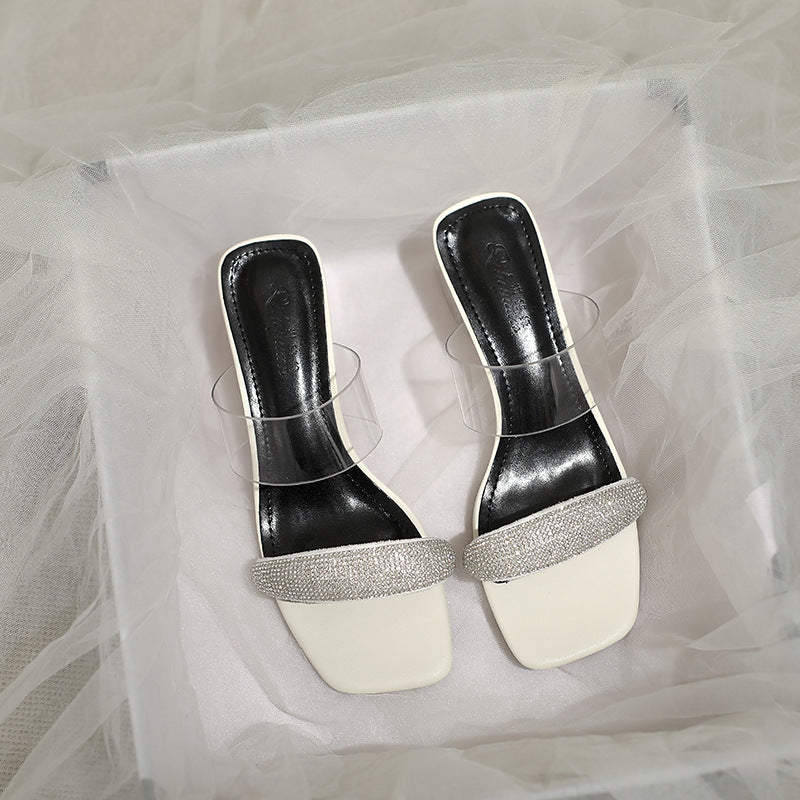 Damen Glamouröse Sandalen mit transparenten Riemen und funkelndem Strass R&B